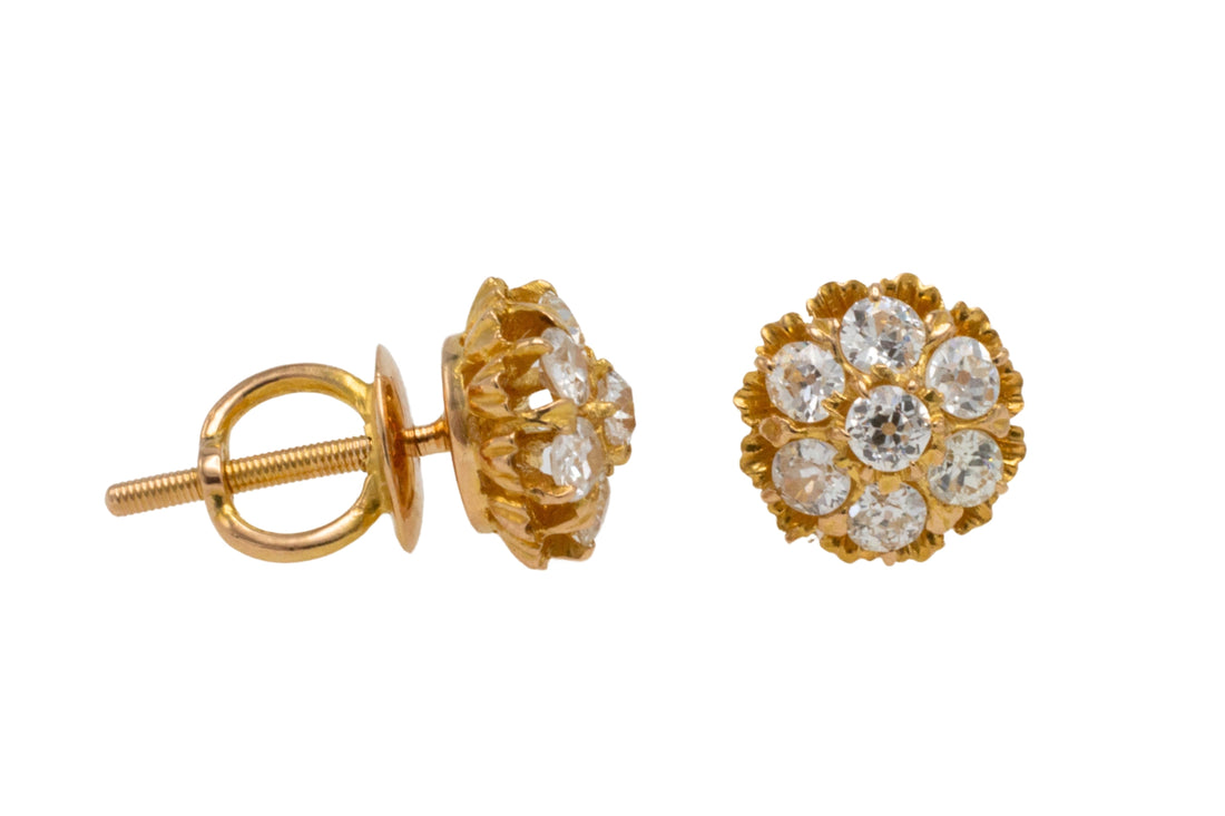 Old cut diamond cluster ear studs-Earrings-The Antique Ring Shop