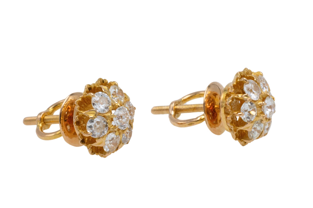 Old cut diamond cluster ear studs-Earrings-The Antique Ring Shop