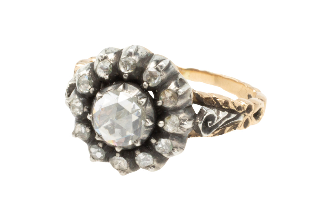 Vintage rose diamond ring in silver and gold-vintage rings-The Antique Ring Shop