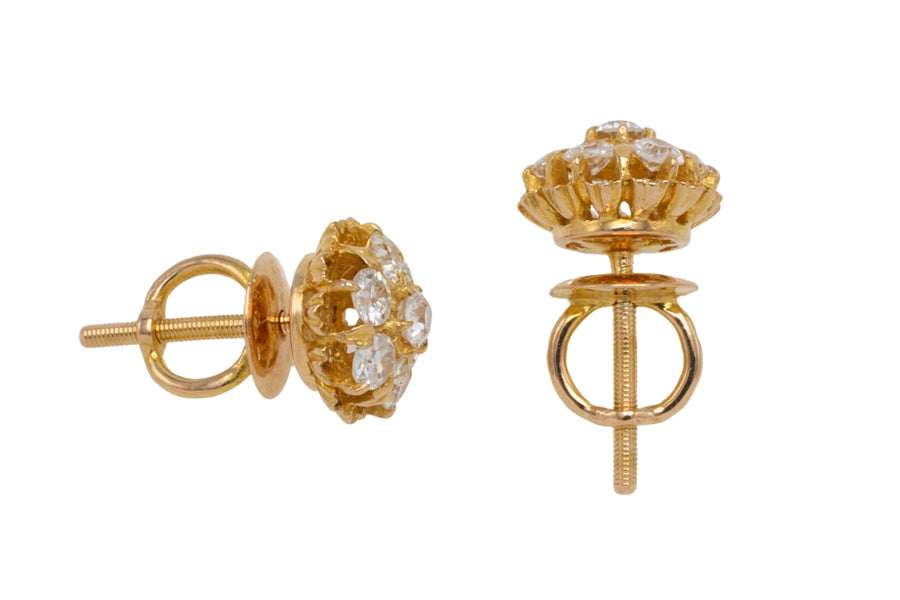 Old cut diamond cluster ear studs-Earrings-The Antique Ring Shop