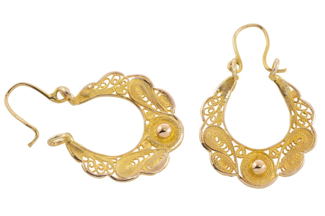 Filigree hoop earrings in 18 carat gold-Earrings-The Antique Ring Shop