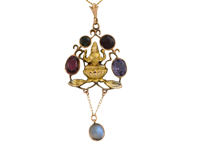 Shiva pendant dant with semi precious stones-Pendants-The Antique Ring Shop