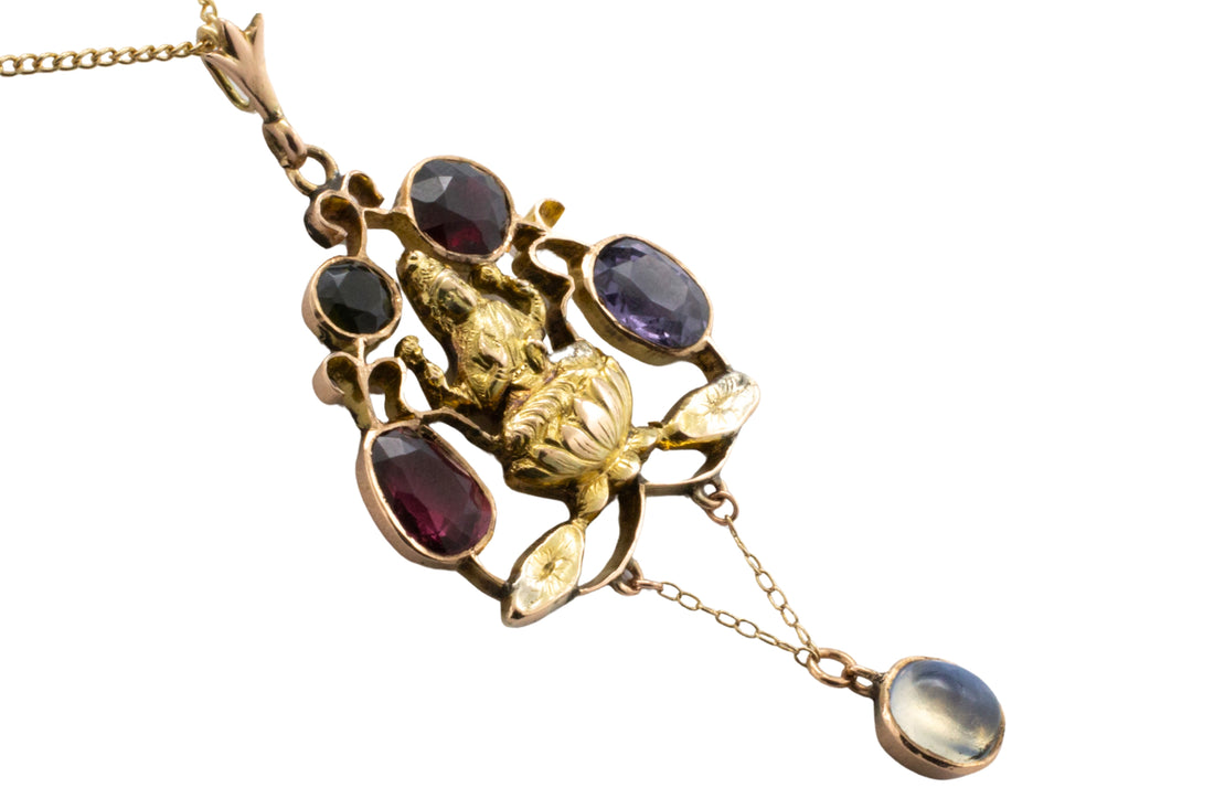 Shiva pendant dant with semi precious stones-Pendants-The Antique Ring Shop