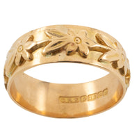 Vintage 22 carat gold band with flower motif-wedding rings-The Antique Ring Shop