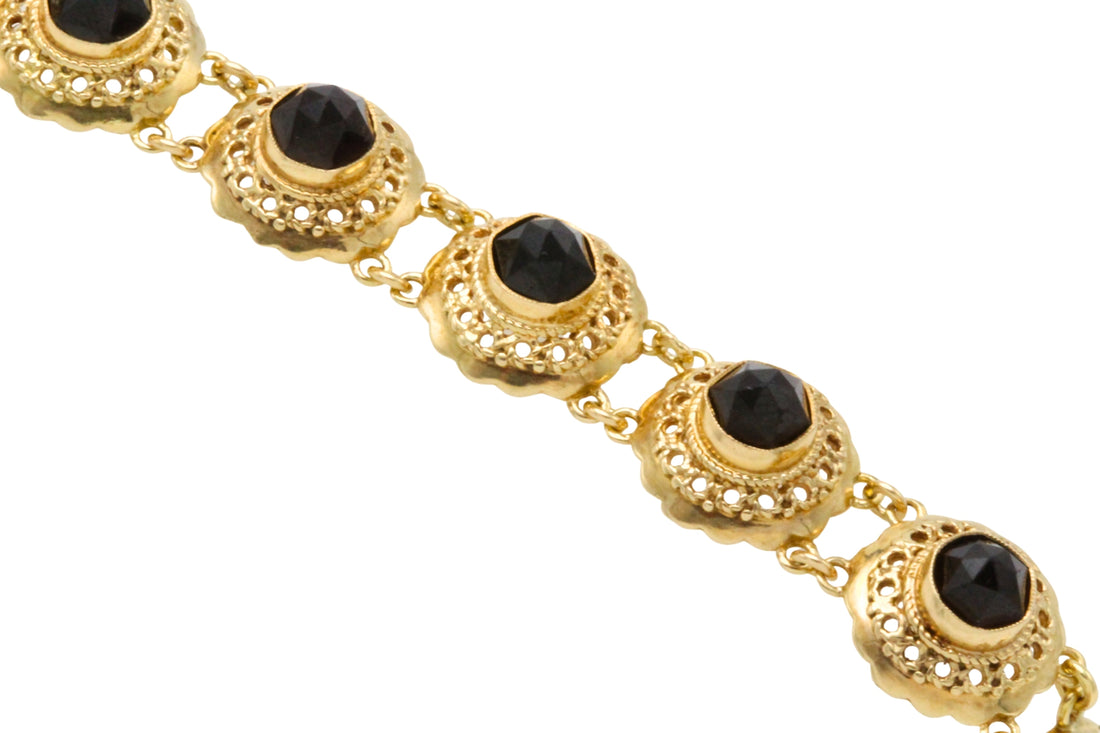 Vintage 14 carat gold link bracelet with garnets-Bracelets-The Antique Ring Shop