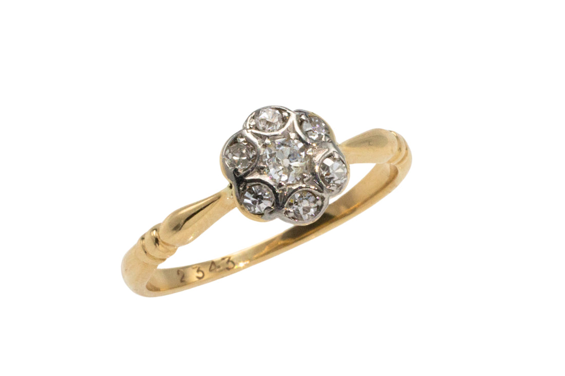 Edwardian 18 carat gold diamond flower cluster ring-Antique rings-The Antique Ring Shop