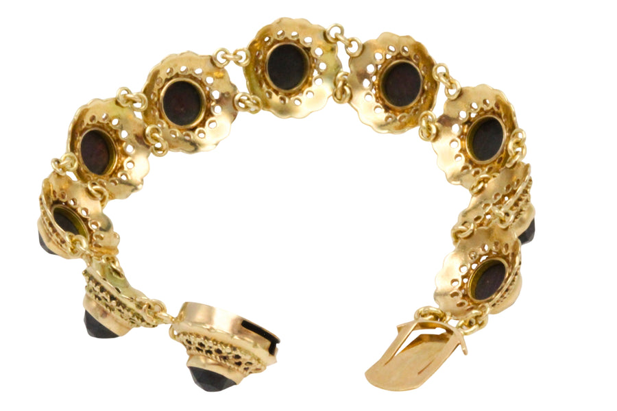 Vintage 14 carat gold link bracelet with garnets-Bracelets-The Antique Ring Shop