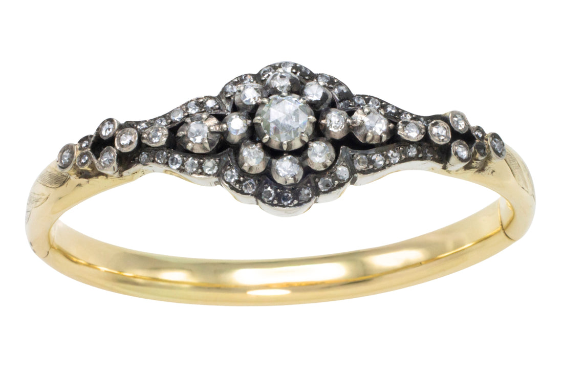 Vintage rose cut diamond bracelet in 14 carat gold and silver
