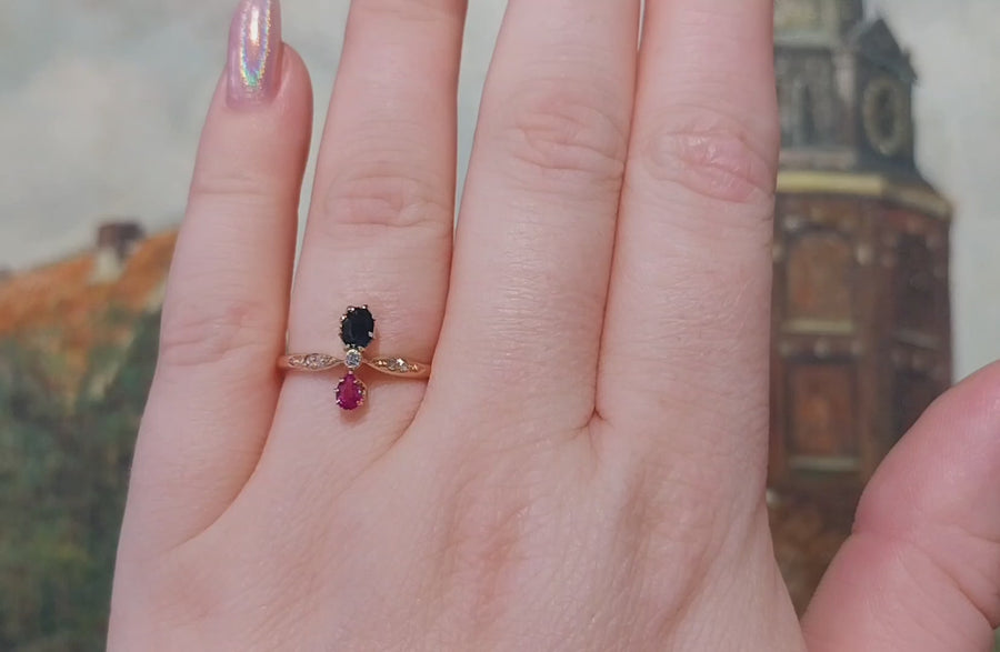 Ruby, sapphire and rose diamond ring from 1904