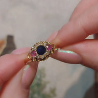 Edwardian 18 carat rose diamond sapphire and ruby ring