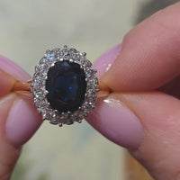 Vintage saffier en diamanten cluster ring