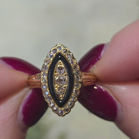 Antique marquise diamond ring with onyx and enamel