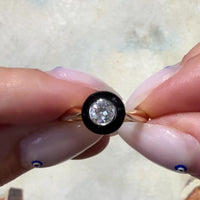Vintage onyx and old cut diamond solitaire ring