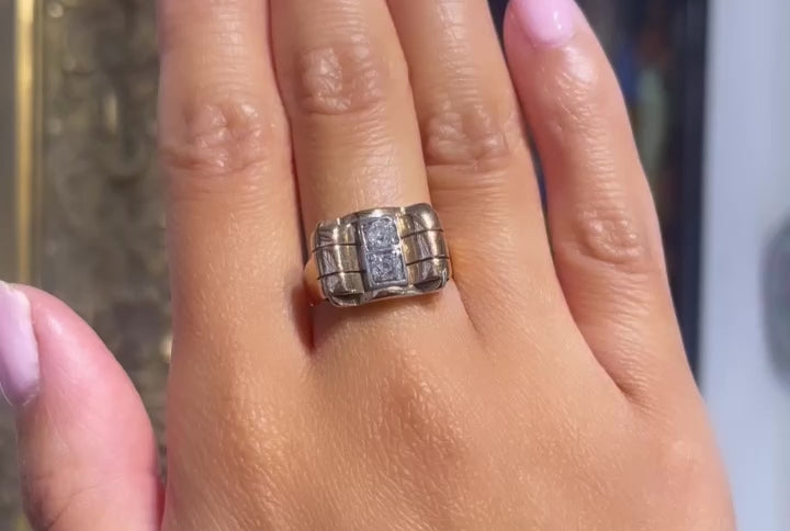 Retro gold ring with old cut diamonds