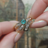 Baguette diamond and emerald ring