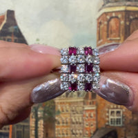 Vintage ruby and diamond ring in white gold