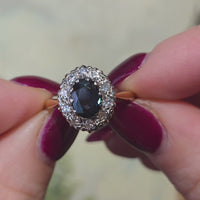 Vintage sapphire and diamond cluster ring in 18 carat gold