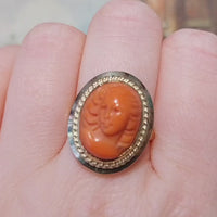 Coral cameo ring in 14 carat gold