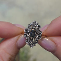Sapphire and rose diamond ring in silver and gold