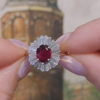 Baguette diamond and ruby ring in white gold