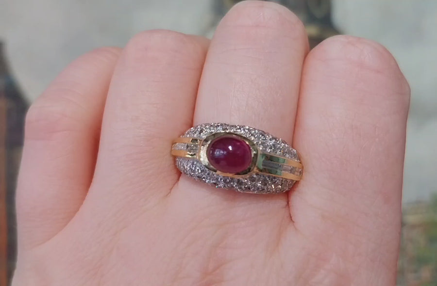 Cabochon ruby and diamond ring