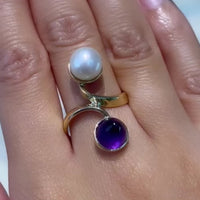 Amethyst and pearl Toi et Moi ring