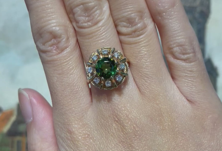 Tourmaline and diamond cluster ring