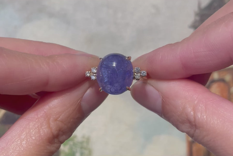 Cabochon tanzanite and diamond ring