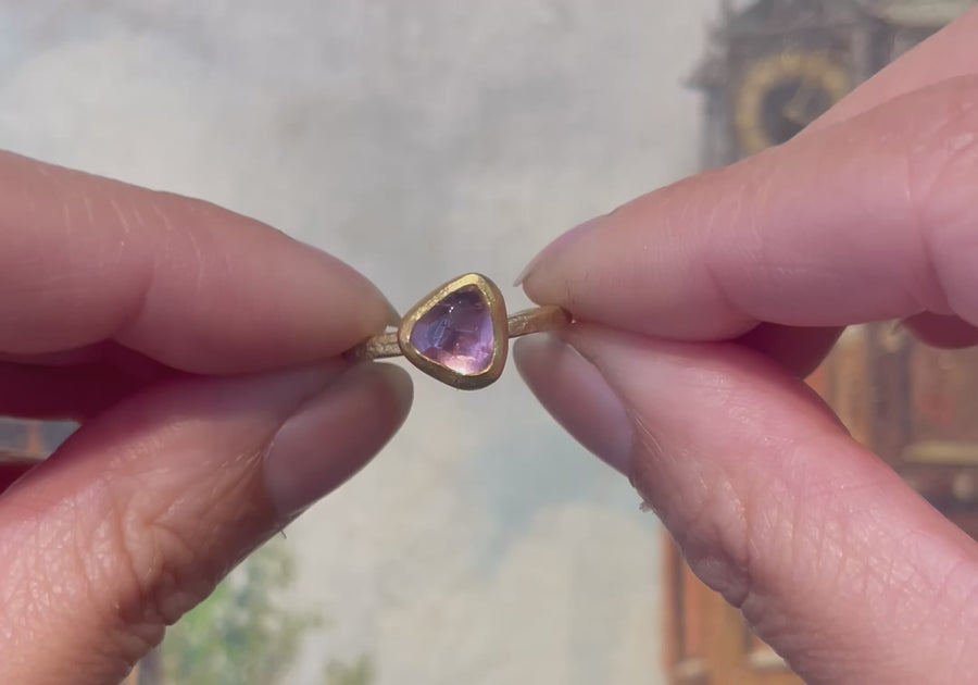 Textured light pink tourmaline ring in 14 carat gold