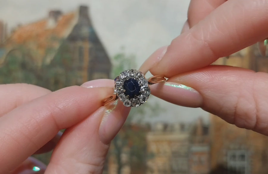 Sapphire and rose diamond cluster ring