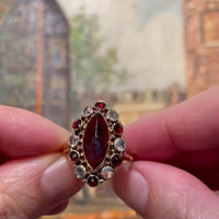 Garnet and rose diamond 14 carat gold ring