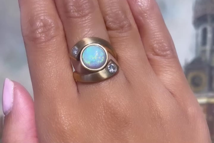 Opal and diamond ring in 14 carat matt gold