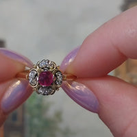 Ruby and diamond cluster ring in 18 carat gold