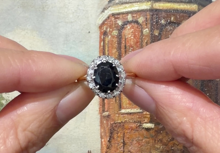 Vintage sapphire and diamond cluster ring