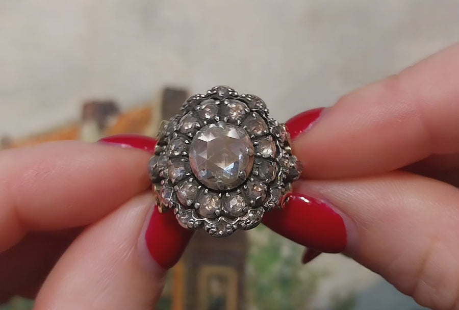 Rose diamond ring silver and 14 carat gold