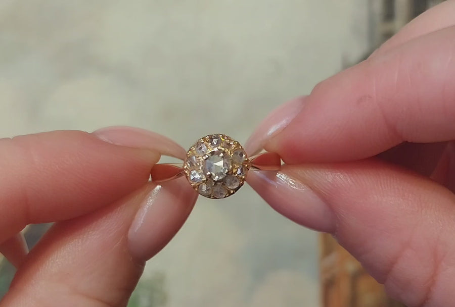 Rose diamond cluster ring in 14 carat gold
