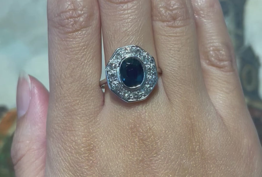 White gold sapphire and diamond ring