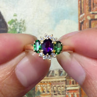Tsavorite garnet, amethyst and diamond ring