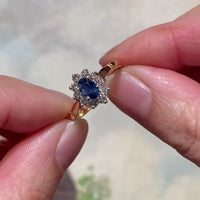 Vintage sapphire and diamond cluster ring in 18 carat gold