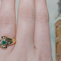 Emerald, diamond and cabochon sapphire ring