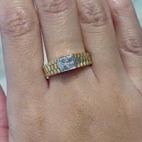 Watch band style ring with diamonds