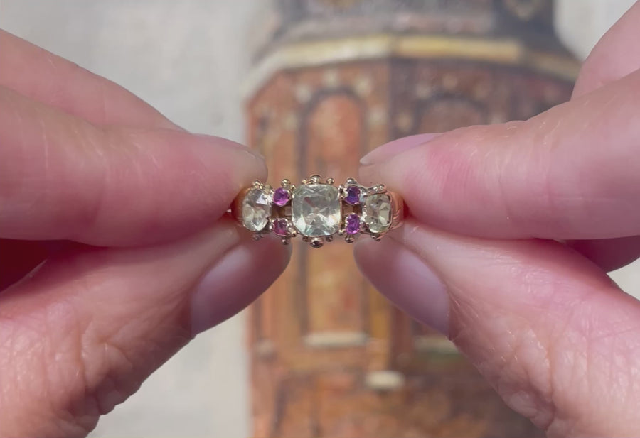 Victorian chrysoberyl and tourmaline ring