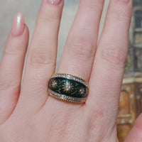 Green enamel and diamond ring in 18 carat gold