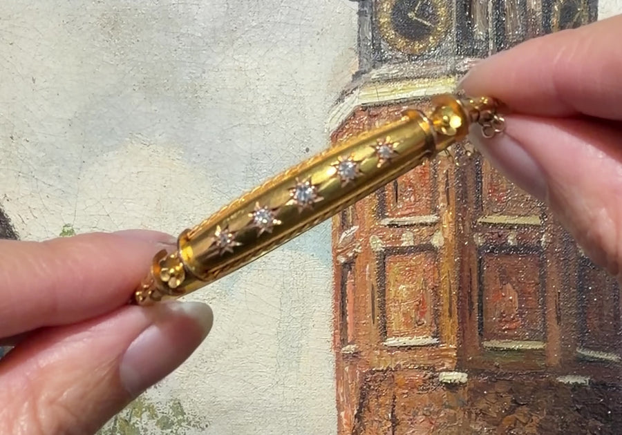 Edwardian hinged bracelet with old cut diamonds