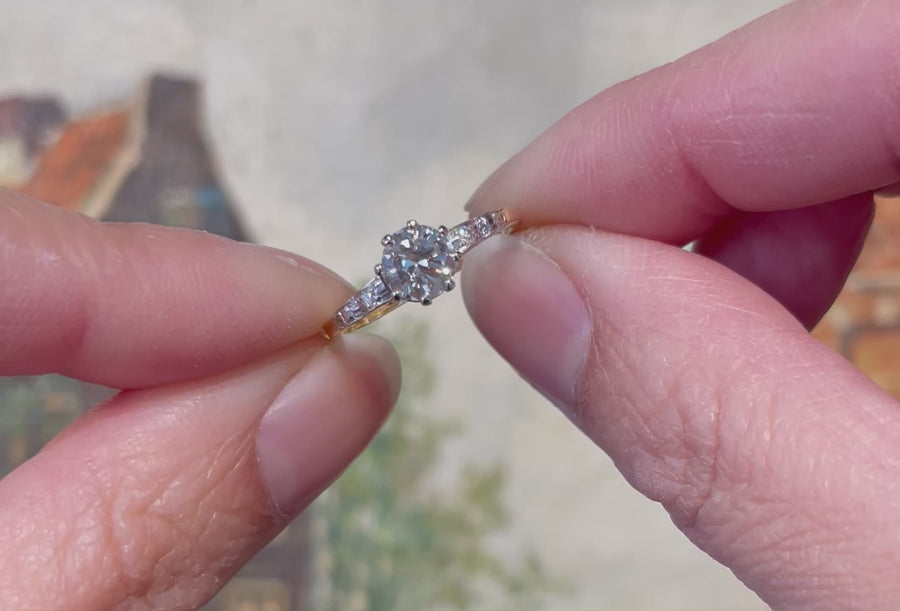 Vintage three stone diamond ring in platinum and gold