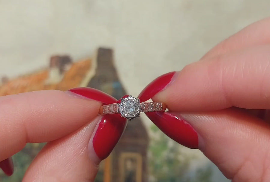 Vintage diamond solitaire ring in platinum and gold