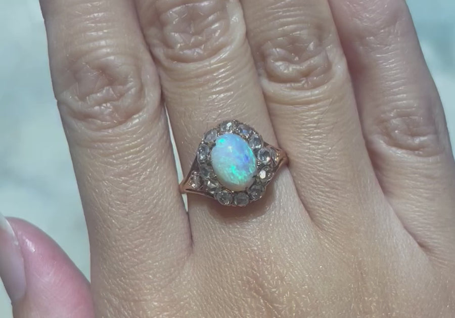 Cabochon opal and rose diamond ring