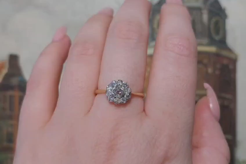 Vintage cluster ring in 18 carat gold and silver