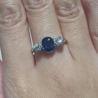 Sapphire and diamond three stone ring