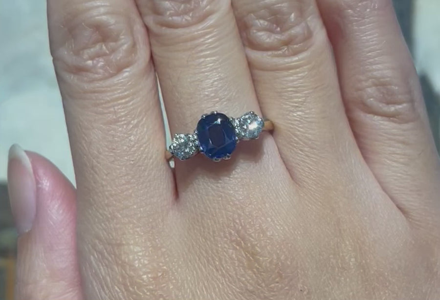 Sapphire and diamond three stone ring